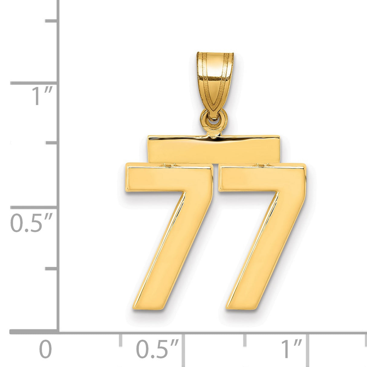 Medium Polished Number 77 Charm Pendant in Real 14k Yellow Gold