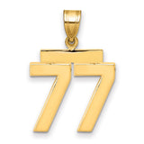 Medium Polished Number 77 Charm Pendant in Real 14k Yellow Gold