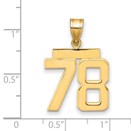 Medium Polished Number 78 Charm Pendant in Real 14k Yellow Gold