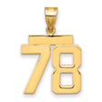 Medium Polished Number 78 Charm Pendant in Real 14k Yellow Gold