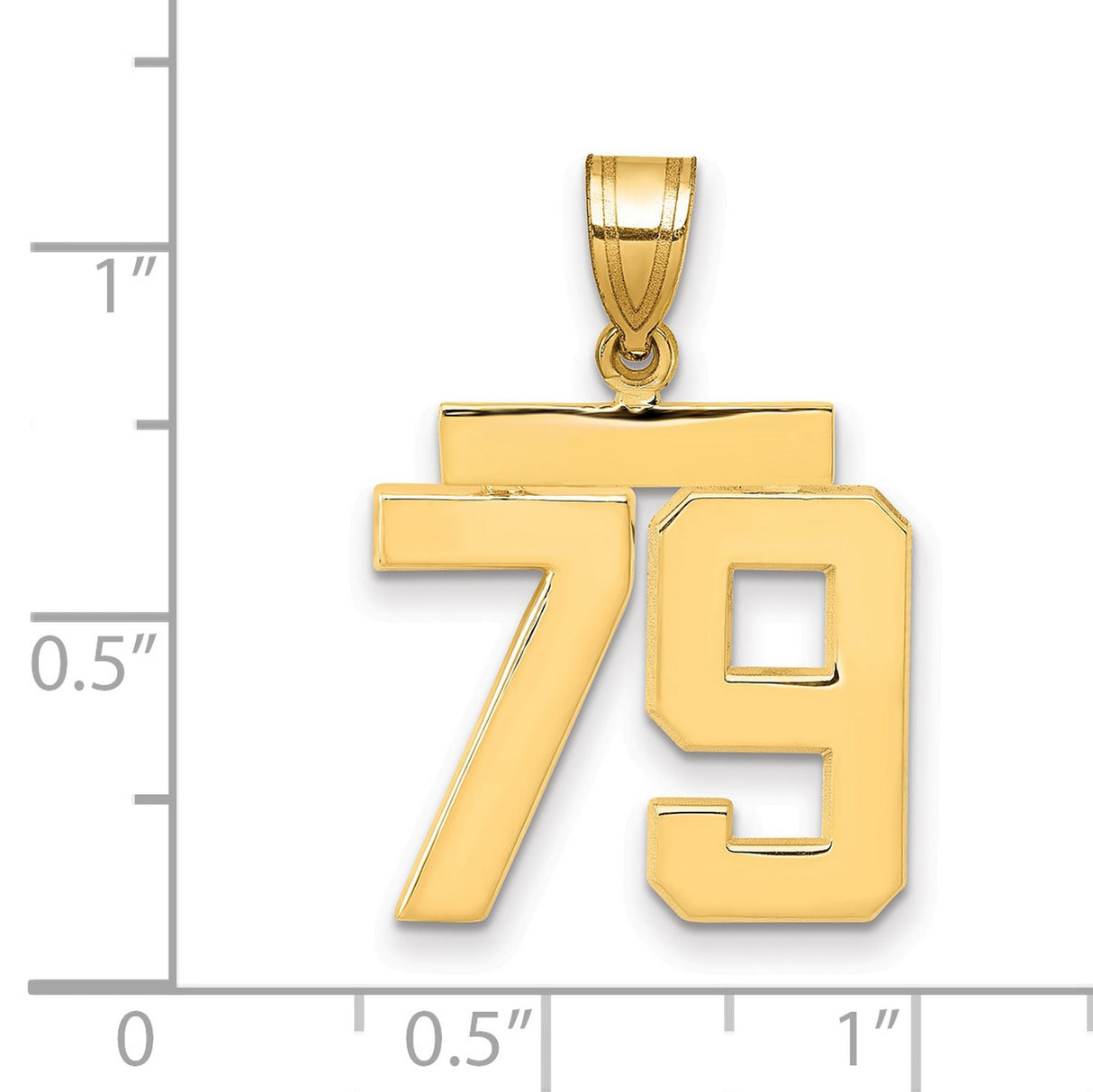 Medium Polished Number 79 Charm Pendant in Real 14k Yellow Gold