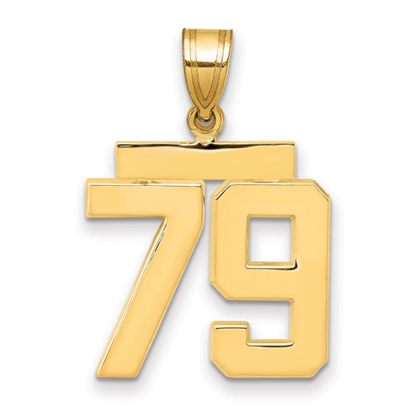 Medium Polished Number 79 Charm Pendant in Real 14k Yellow Gold