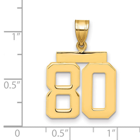 Medium Polished Number 80 Charm Pendant in Real 14k Yellow Gold