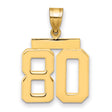 Medium Polished Number 80 Charm Pendant in Real 14k Yellow Gold