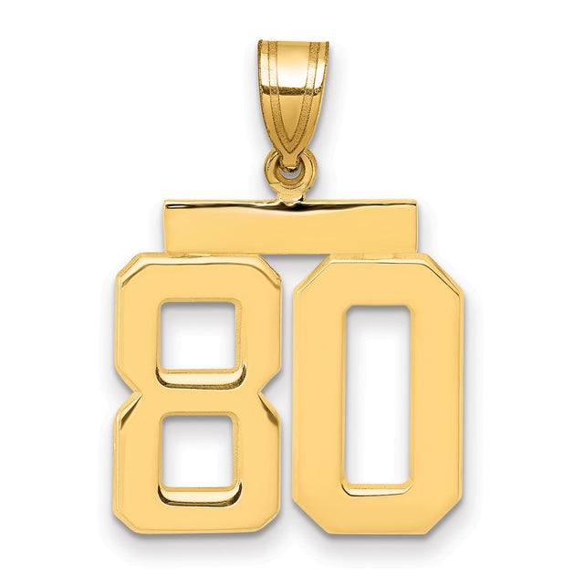 Medium Polished Number 80 Charm Pendant in Real 14k Yellow Gold