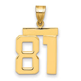 Medium Polished Number 81 Charm Pendant in Real 14k Yellow Gold