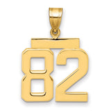 Medium Polished Number 82 Charm Pendant in Real 14k Yellow Gold