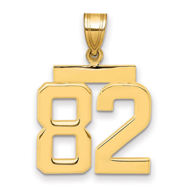 Medium Polished Number 82 Charm Pendant in Real 14k Yellow Gold