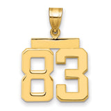 Medium Polished Number 83 Charm Pendant in Real 14k Yellow Gold