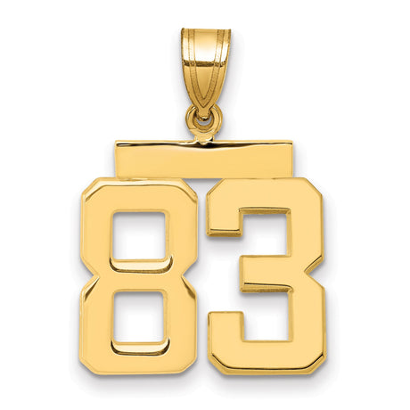 Medium Polished Number 83 Charm Pendant in Real 14k Yellow Gold