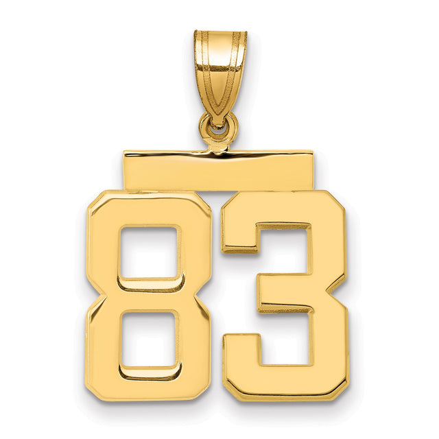 Medium Polished Number 83 Charm Pendant in Real 14k Yellow Gold