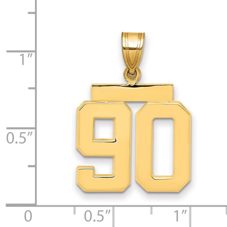 Medium Polished Number 90 Charm Pendant in Real 14k Yellow Gold