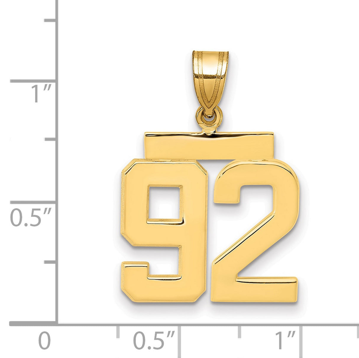 Medium Polished Number 92 Charm Pendant in Real 14k Yellow Gold