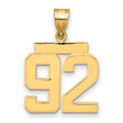 Medium Polished Number 92 Charm Pendant in Real 14k Yellow Gold