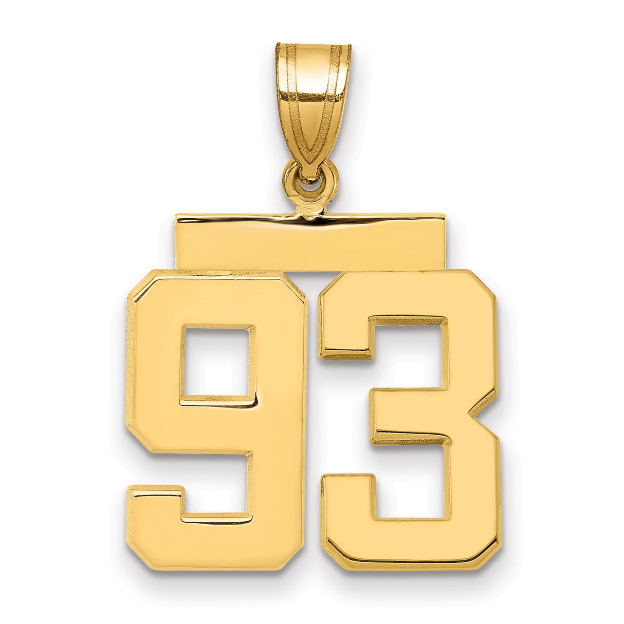 Medium Polished Number 93 Charm Pendant in Real 14k Yellow Gold