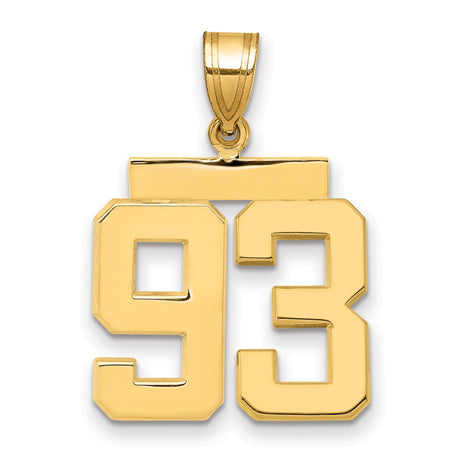 Medium Polished Number 93 Charm Pendant in Real 14k Yellow Gold
