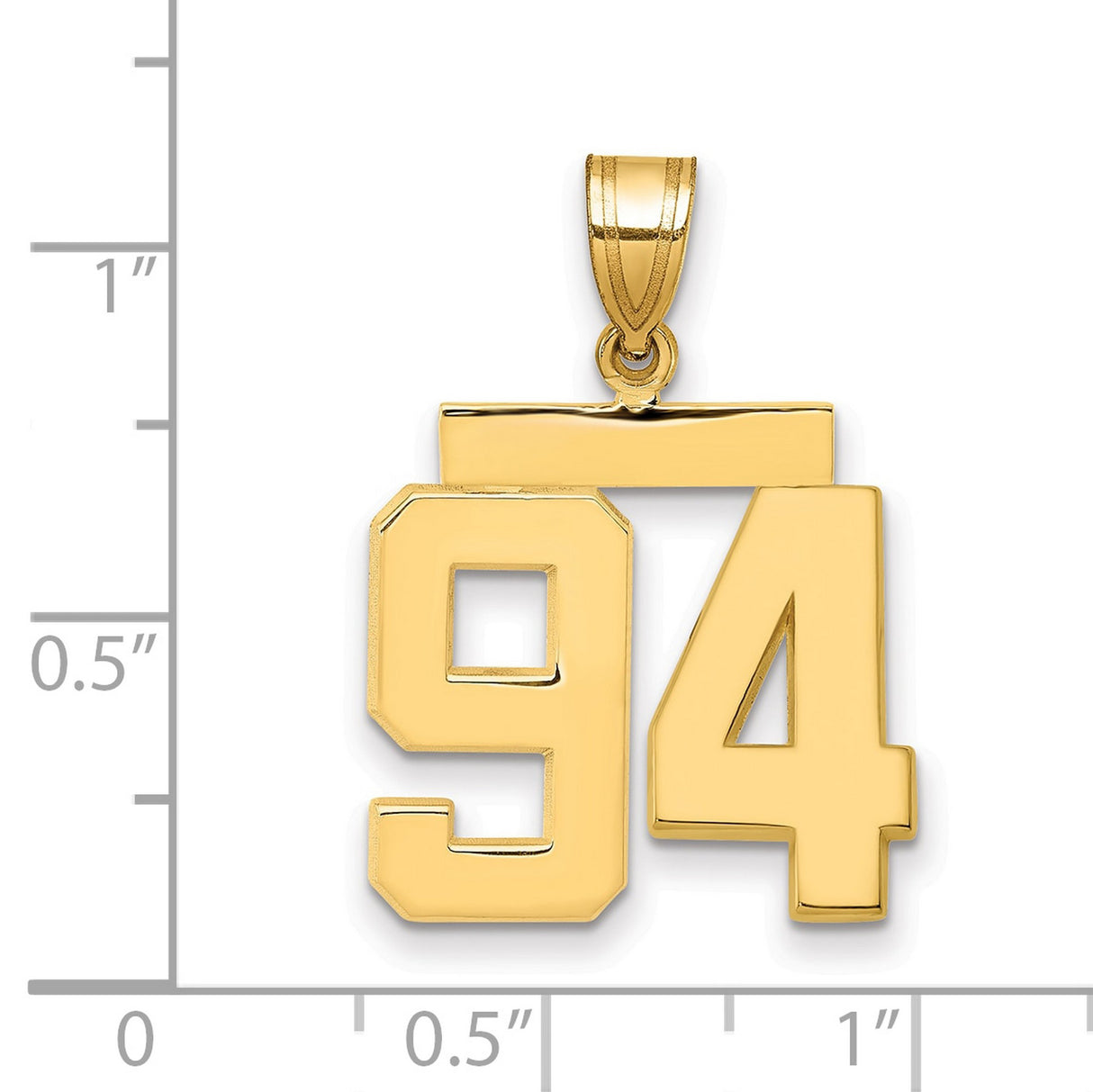 Medium Polished Number 94 Charm Pendant in Real 14k Yellow Gold