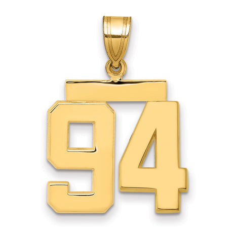 Medium Polished Number 94 Charm Pendant in Real 14k Yellow Gold