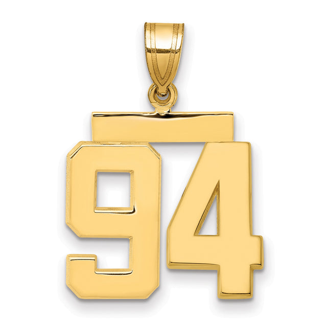 Medium Polished Number 94 Charm Pendant in Real 14k Yellow Gold