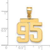 Medium Polished Number 95 Charm Pendant in Real 14k Yellow Gold
