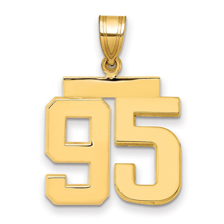 Medium Polished Number 95 Charm Pendant in Real 14k Yellow Gold