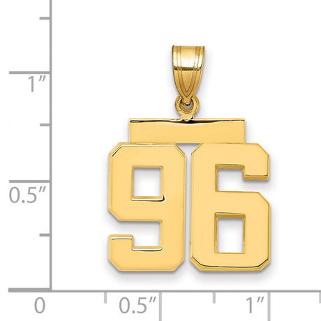 Medium Polished Number 96 Charm Pendant in Real 14k Yellow Gold
