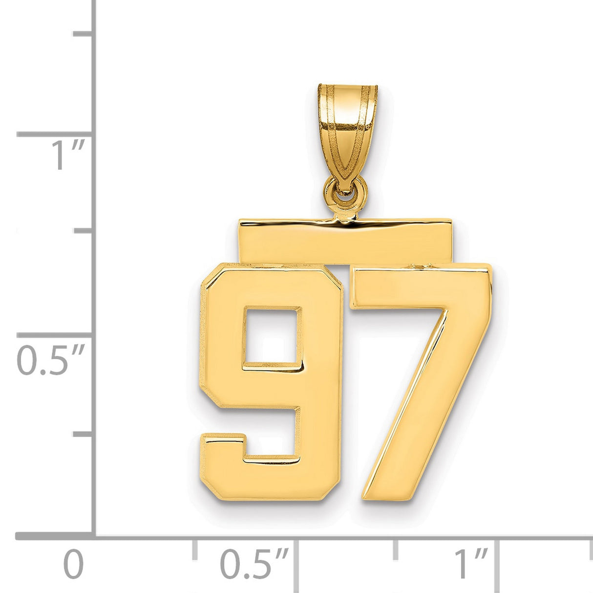 Medium Polished Number 97 Charm Pendant in Real 14k Yellow Gold