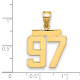 Medium Polished Number 97 Charm Pendant in Real 14k Yellow Gold