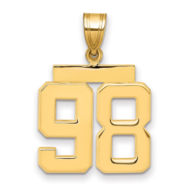 Medium Polished Number 98 Charm Pendant in Real 14k Yellow Gold