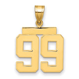 Medium Polished Number 99 Charm Pendant in Real 14k Yellow Gold