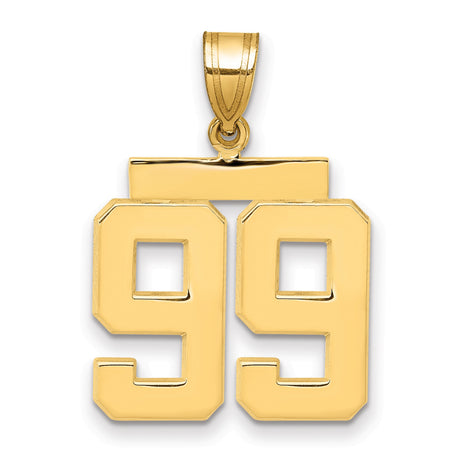 Medium Polished Number 99 Charm Pendant in Real 14k Yellow Gold
