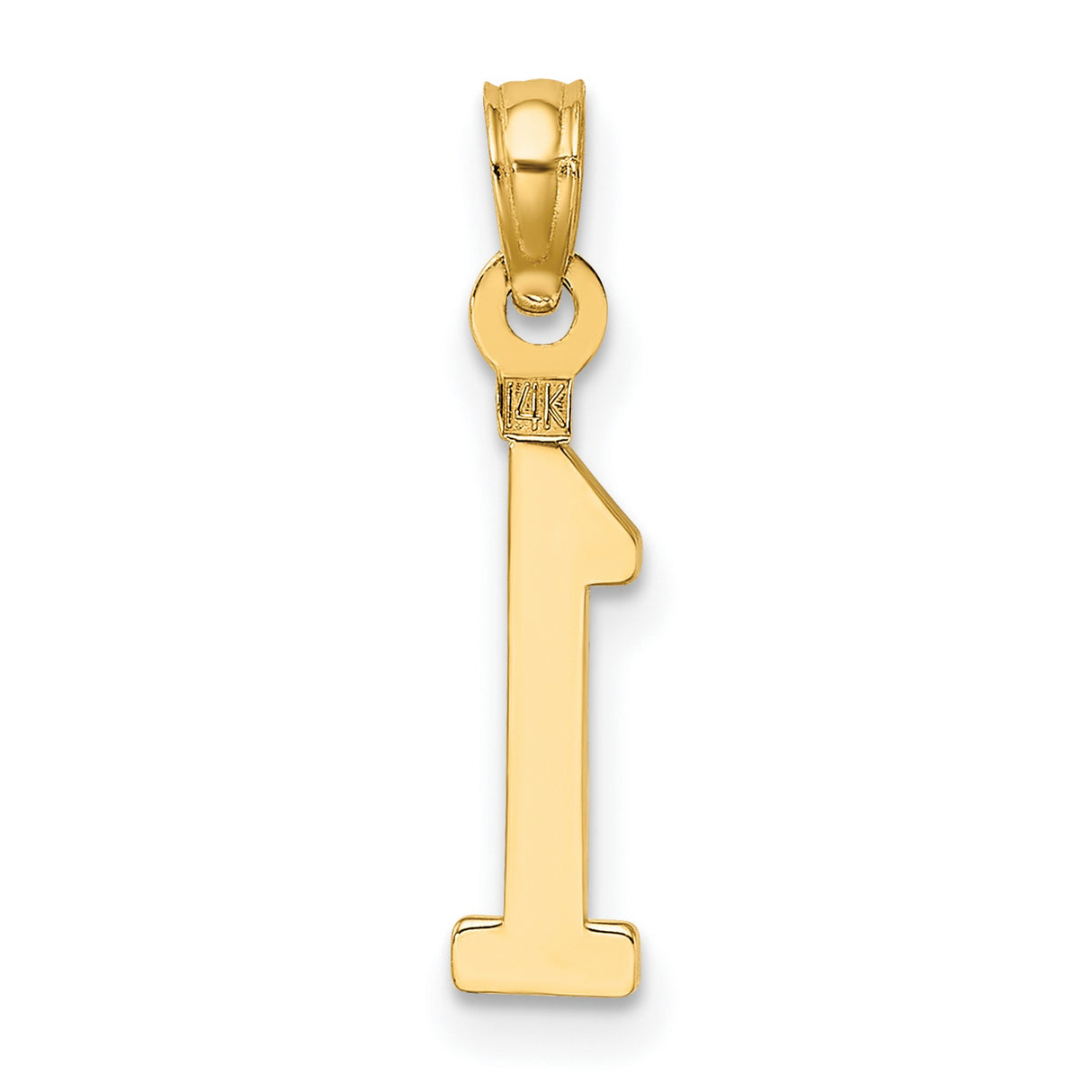 14k Yellow Gold Number One Pendant Charm, Polished Numeral Symbol of Success and Leadership