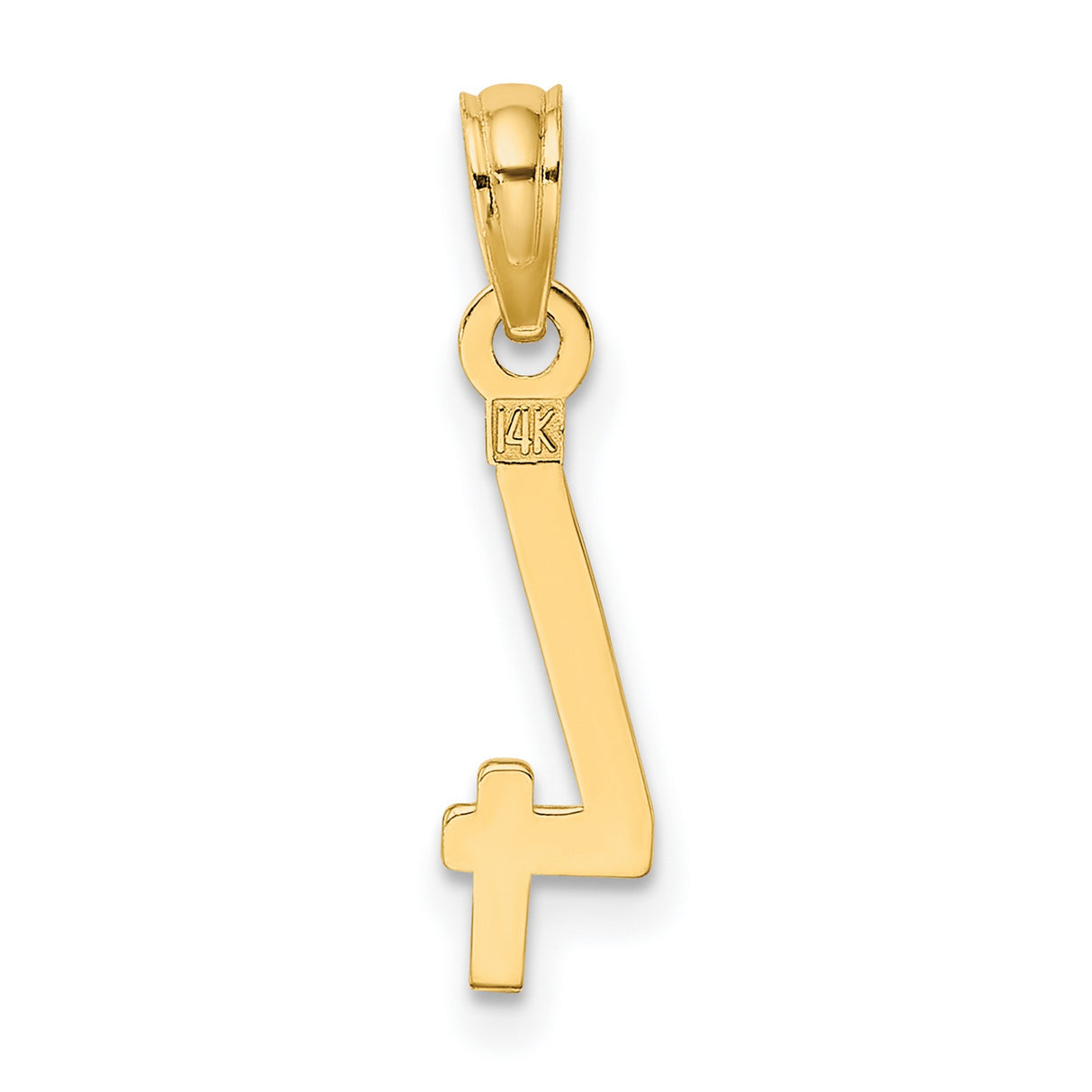 14k Yellow Gold Number Four Pendant with Integrated Cross, Christian Religious Charm