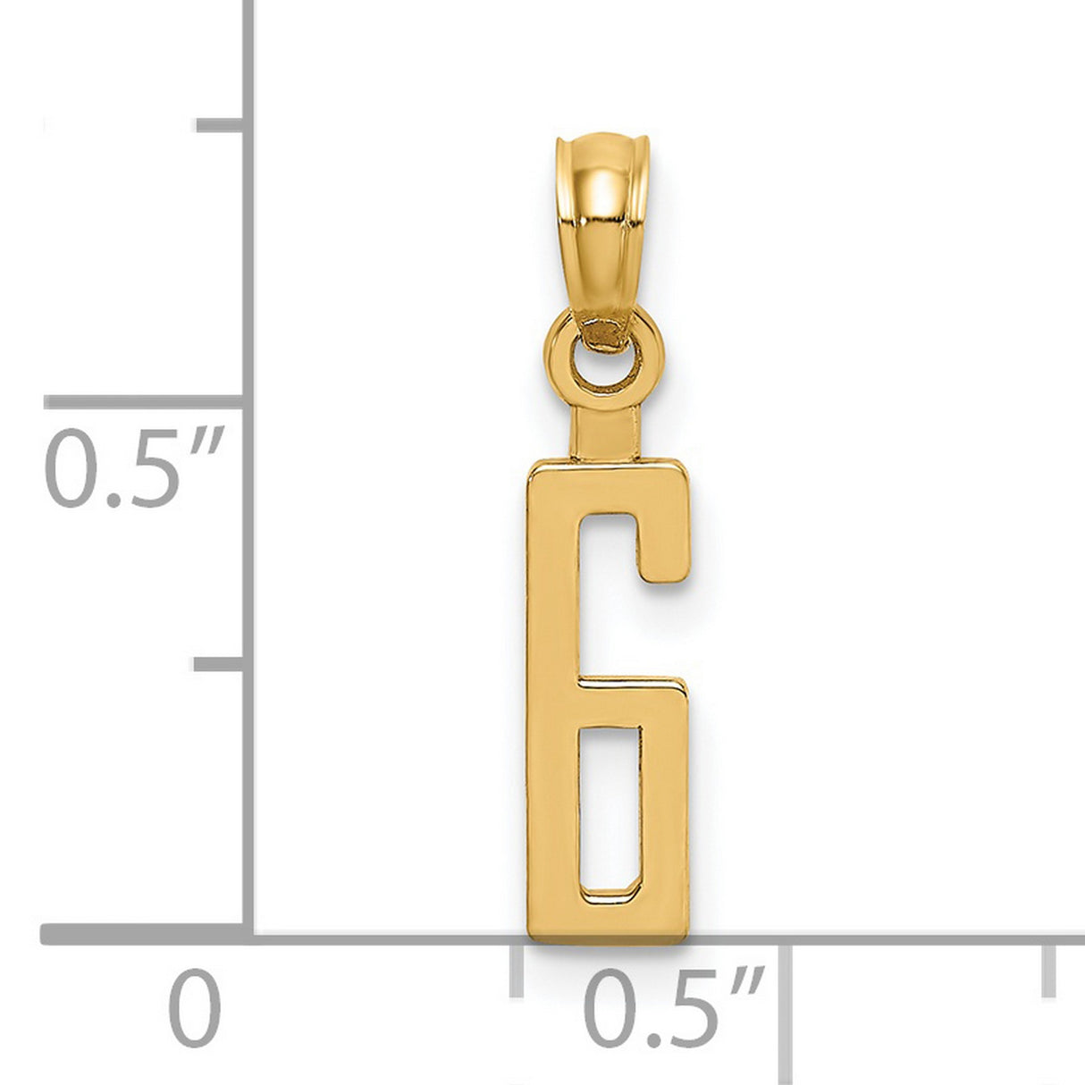 14k Yellow Gold Number 6 Pendant Charm, Modern Block Design for Women or Unisex Wear