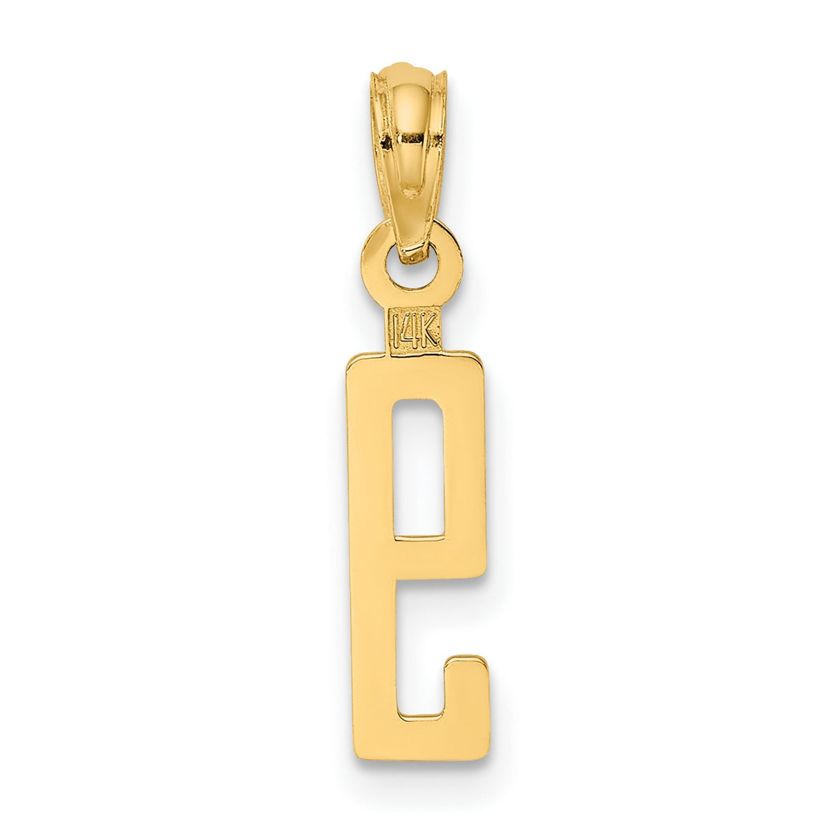14k Yellow Gold Number 9 Pendant, Unisex Charm with Modern Block Design and Open Center