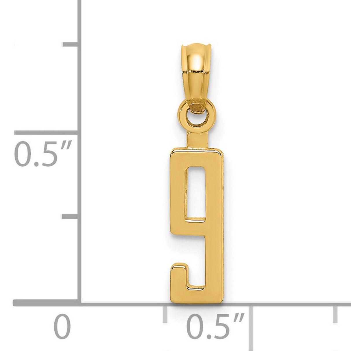14k Yellow Gold Number 9 Pendant, Unisex Charm with Modern Block Design and Open Center