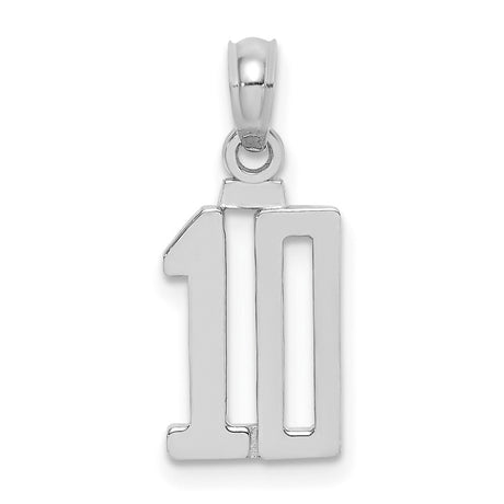 14k White Gold Number 10 Pendant, Polished Jersey or Sports Milestone Charm, Unisex