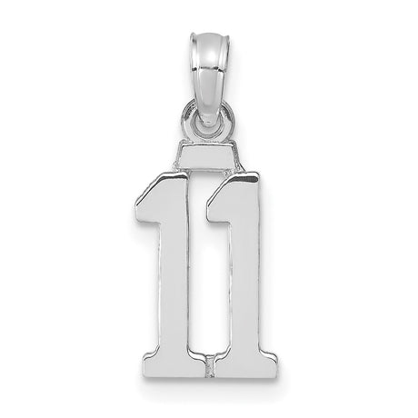 14k White Gold Number 11 Pendant, Bold Block Numerals, Unisex Sports Charm