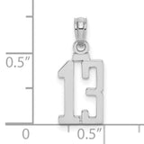 14k White Gold Number 13 Pendant, Bold Block Design, Unisex Charm for Men or Women