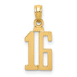 14k Yellow Gold Number 16 Pendant, Polished Sweet Sixteen Birthday Charm for Women or Unisex Wear