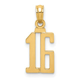 14k Yellow Gold Number 16 Pendant, Polished Sweet Sixteen Birthday Charm for Women or Unisex Wear