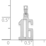 14k White Gold Number 16 Pendant, Bold Sporty Font Sweet Sixteen Birthday Charm