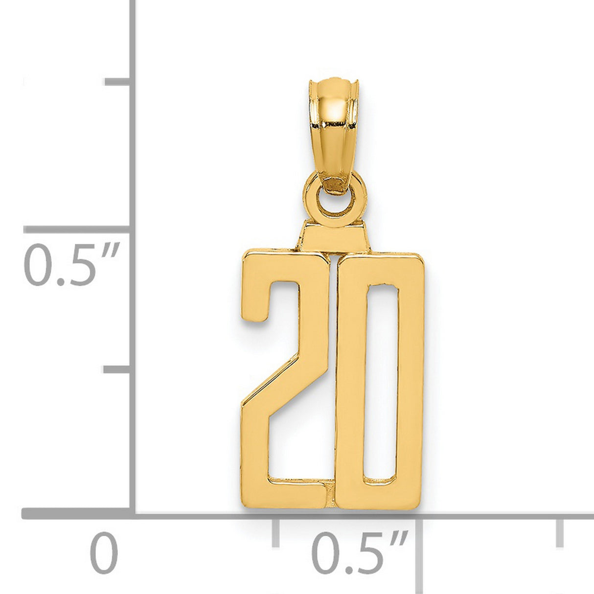 14k Yellow Gold Number 20 Pendant Charm with Polished Finish, Bold Modern Font