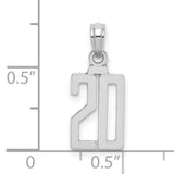 14k White Gold Number 20 Pendant, Bold High-Polish Milestone Charm for Men or Women