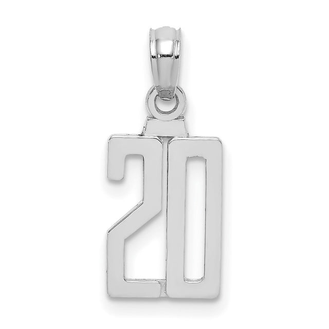 14k White Gold Number 20 Pendant, Bold High-Polish Milestone Charm for Men or Women