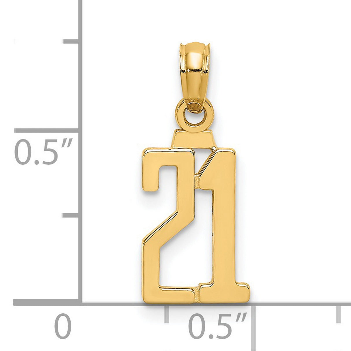14k Yellow Gold Number 21 Pendant, Polished Milestone Charm, Unisex Birthday or Graduation