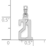 14k White Gold Number 21 Pendant, Polished Milestone Charm for 21st Birthday or Anniversary
