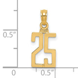 14k Yellow Gold Number 25 Pendant Charm with Polished Block Numerals
