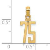 14k Yellow Gold Number 75 Pendant, Bold Polished Numeric Charm for Men or Women