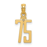 14k Yellow Gold Number 75 Pendant, Bold Polished Numeric Charm for Men or Women
